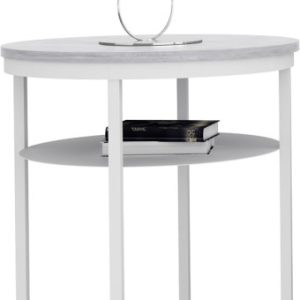 Okrągły Stolik Kawowy z Półką Do Salonu Loft 55 cm Metal Biały+Beton Jasny 963600