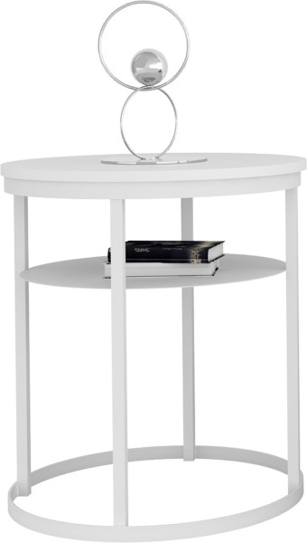Okrągły Stolik Kawowy z Półką Do Salonu Loft 55 cm Metal Biały+Biały Mat 963601