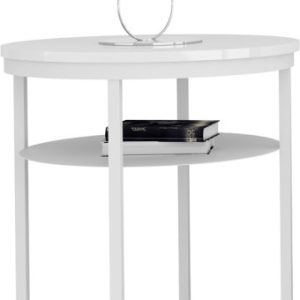 Okrągły Stolik Kawowy z Półką Do Salonu Loft 55 cm Metal Biały+Biały Połysk 963597