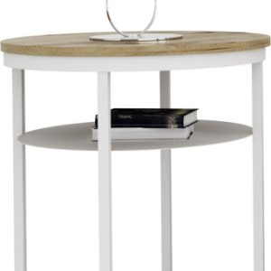 Okrągły Stolik Kawowy z Półką Do Salonu Loft 55 cm Metal Biały+Dąb Artisan 963591