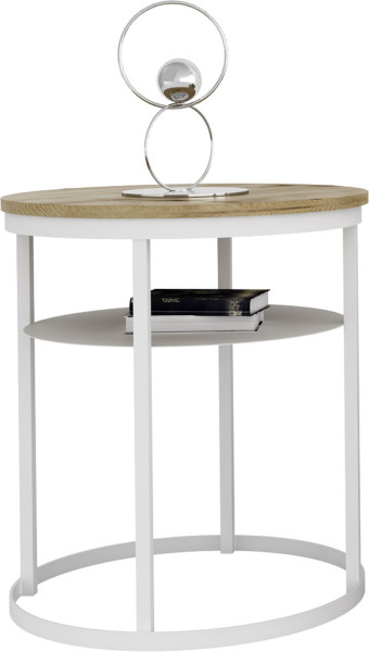 Okrągły Stolik Kawowy z Półką Do Salonu Loft 55 cm Metal Biały+Dąb Artisan 963591
