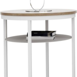 Okrągły Stolik Kawowy z Półką Do Salonu Loft 55 cm Metal Biały+Dąb Lancelot 963621