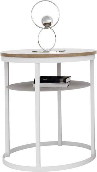 Okrągły Stolik Kawowy z Półką Do Salonu Loft 55 cm Metal Biały+Dąb Lancelot 963621