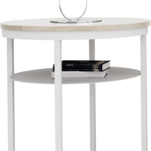 Okrągły Stolik Kawowy z Półką Do Salonu Loft 55 cm Metal Biały+Dąb Sonoma 963594