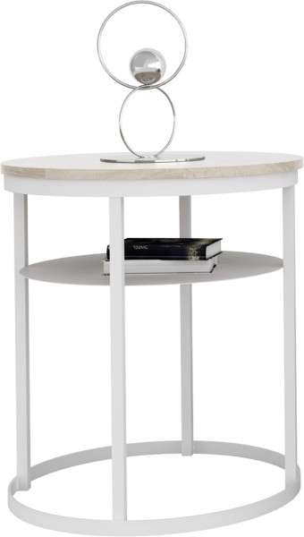 Okrągły Stolik Kawowy z Półką Do Salonu Loft 55 cm Metal Biały+Dąb Sonoma 963594