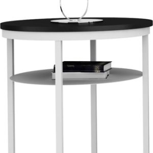 Okrągły Stolik Kawowy z Półką Do Salonu Loft 55 cm Metal Biały+MiniPearl 963592