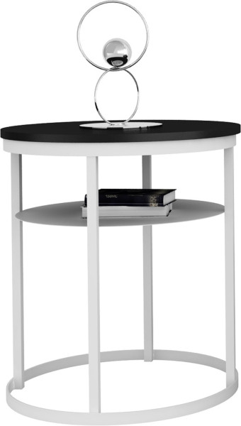 Okrągły Stolik Kawowy z Półką Do Salonu Loft 55 cm Metal Biały+MiniPearl 963592