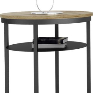 Okrągły Stolik Kawowy z Półką Do Salonu Loft 55 cm Metal Czarny+Dąb Artisan 963599