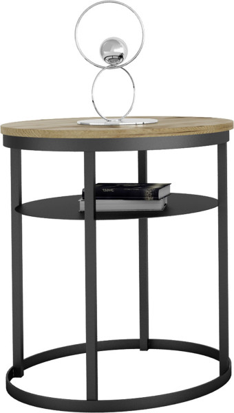 Okrągły Stolik Kawowy z Półką Do Salonu Loft 55 cm Metal Czarny+Dąb Artisan 963599