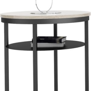 Okrągły Stolik Kawowy z Półką Do Salonu Loft 55 cm Metal Czarny+Dąb Sonoma 963620