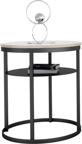 Okrągły Stolik Kawowy z Półką Do Salonu Loft 55 cm Metal Czarny+Dąb Sonoma 963620
