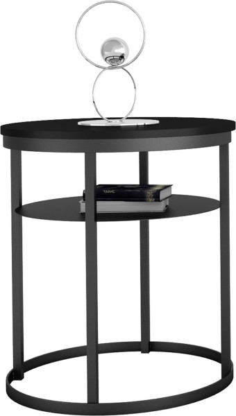 Okrągły Stolik Kawowy z Półką Do Salonu Loft 55 cm Metal Czarny+MiniPearl 963607