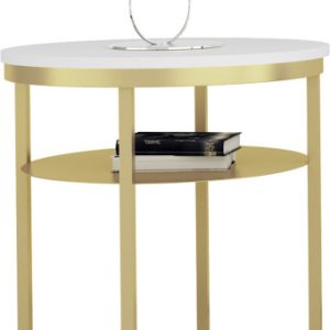 Okrągły Stolik Kawowy z Półką Do Salonu Loft 55 cm Metal Złoty+Biały Mat 963617