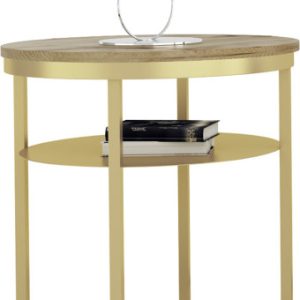 Okrągły Stolik Kawowy z Półką Do Salonu Loft 55 cm Metal Złoty+Dąb Artisan 963602