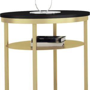 Okrągły Stolik Kawowy z Półką Do Salonu Loft 55 cm Metal Złoty+MiniPearl 963608