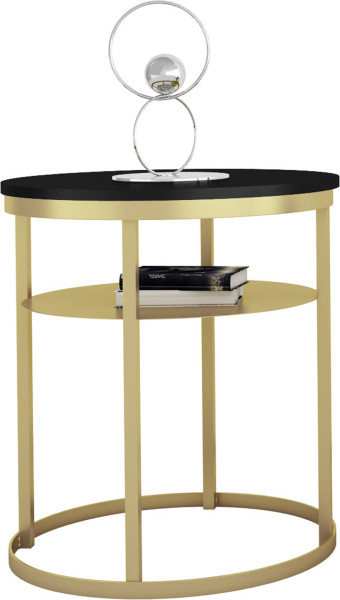 Okrągły Stolik Kawowy z Półką Do Salonu Loft 55 cm Metal Złoty+MiniPearl 963608