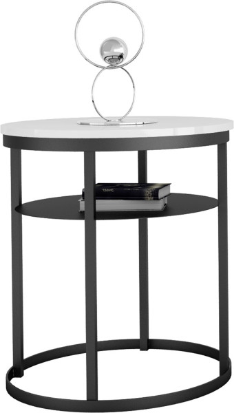 Okrągły Stolik Kawowy z Półką Do Salonu Loft 55cm Metal Czarny+Biały Połysk 963604