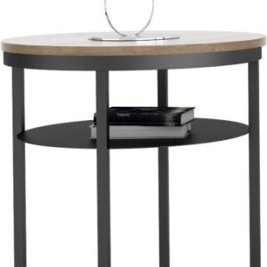 Okrągły Stolik Kawowy z Półką Do Salonu Loft 55cm Metal Czarny+Dąb Lancelot 963610