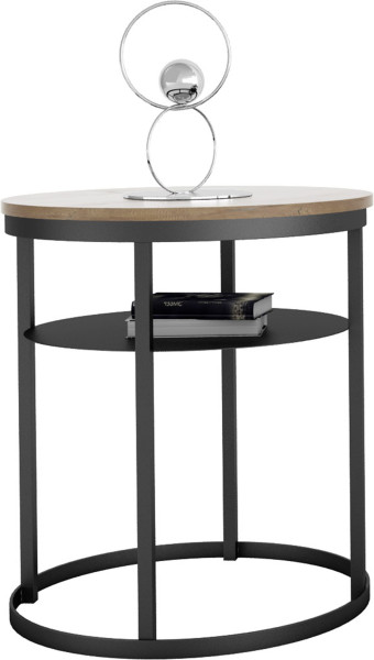 Okrągły Stolik Kawowy z Półką Do Salonu Loft 55cm Metal Czarny+Dąb Lancelot 963610