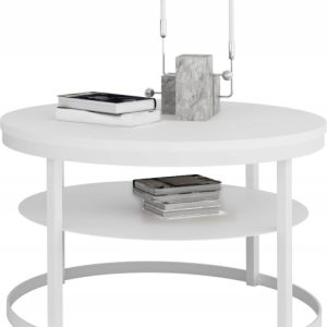 Okrągły Stolik Kawowy z Półką Do Salonu Loft Metal 75cm Biały+Biały Mat 946544
