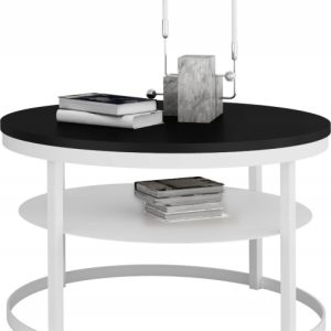 Okrągły Stolik Kawowy z Półką Do Salonu Loft Metal 75cm Biały+MiniPearl 946557 Okrągły Stolik Kawowy z Półką Do Salonu Loft Metal 75cm Biały+MiniPearl 946557