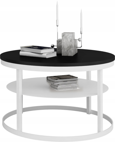 Okrągły Stolik Kawowy z Półką Do Salonu Loft Metal 75cm Biały+MiniPearl 946557