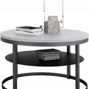 Okrągły Stolik Kawowy z Półką Do Salonu Loft Metal 75cm Czarny+Beton Jasny 946576 Okrągły Stolik Kawowy z Półką Do Salonu Loft Metal 75cm Czarny+Beton Jasny 946576