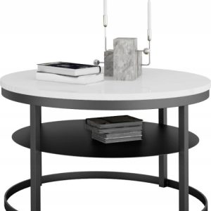 Okrągły Stolik Kawowy z Półką Do Salonu Loft Metal 75cm Czarny+Biały Połysk 946550 Okrągły Stolik Kawowy z Półką Do Salonu Loft Metal 75cm Czarny+Biały Połysk 946550