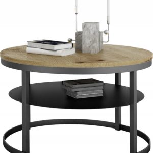 Okrągły Stolik Kawowy z Półką Do Salonu Loft Metal 75cm Czarny+Dąb Artisan 946545 Okrągły Stolik Kawowy z Półką Do Salonu Loft Metal 75cm Czarny+Dąb Artisan 946545