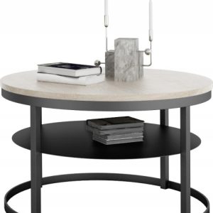 Okrągły Stolik Kawowy z Półką Do Salonu Loft Metal 75cm Czarny+Dąb Sonoma 946577 Okrągły Stolik Kawowy z Półką Do Salonu Loft Metal 75cm Czarny+Dąb Sonoma 946577