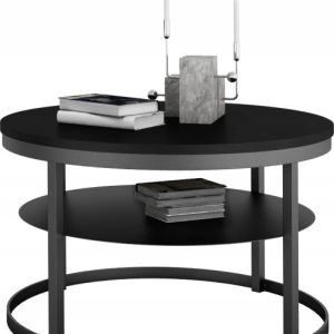 Okrągły Stolik Kawowy z Półką Do Salonu Loft Metal 75cm Czarny+MiniPearl 946549 Okrągły Stolik Kawowy z Półką Do Salonu Loft Metal 75cm Czarny+MiniPearl 946549