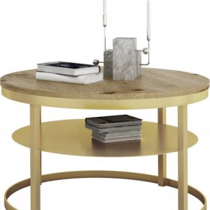 Okrągły Stolik Kawowy z Półką Do Salonu Loft Metal 75cm Złoty+Dąb Artisan 946551 Okrągły Stolik Kawowy z Półką Do Salonu Loft Metal 75cm Złoty+Dąb Artisan 946551