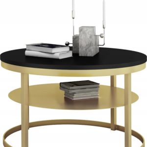 Okrągły Stolik Kawowy z Półką Do Salonu Loft Metal 75cm Złoty+MiniPearl 946556 Okrągły Stolik Kawowy z Półką Do Salonu Loft Metal 75cm Złoty+MiniPearl 946556