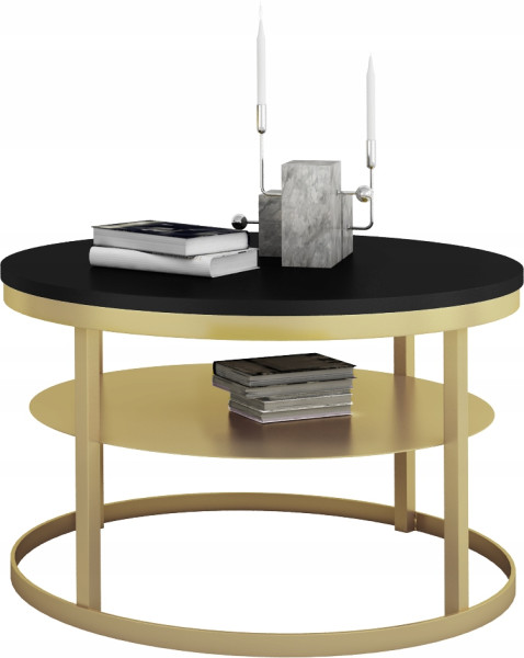 Okrągły Stolik Kawowy z Półką Do Salonu Loft Metal 75cm Złoty+MiniPearl 946556