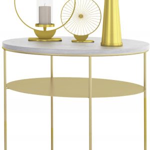 Okrągły Stolik Kawowy z Półką Loft Glamour Metal 55x55x63 Złoty+Beton Jasny 856098 Okrągły Stolik Kawowy z Półką Loft Glamour Metal 55x55x63 Złoty+Beton Jasny 856098