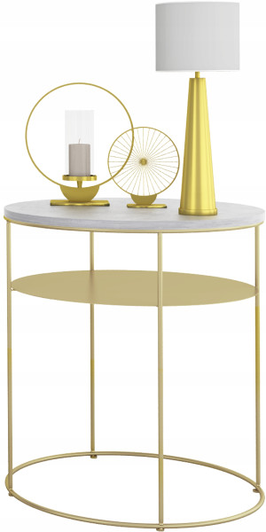 Okrągły Stolik Kawowy z Półką Loft Glamour Metal 55x55x63 Złoty+Beton Jasny 856098