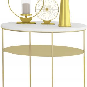 Okrągły Stolik Kawowy z Półką Loft Glamour Metal 55x55x63 Złoty+Biały Mat 856183 Okrągły Stolik Kawowy z Półką Loft Glamour Metal 55x55x63 Złoty+Biały Mat 856183