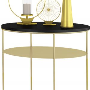 Okrągły Stolik Kawowy z Półką Loft Glamour Metal 55x55x63 Złoty+Blat Czarny 856087 Okrągły Stolik Kawowy z Półką Loft Glamour Metal 55x55x63 Złoty+Blat Czarny 856087