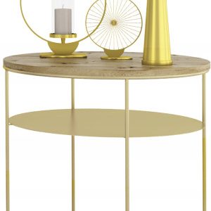 Okrągły Stolik Kawowy z Półką Loft Glamour Metal 55x55x63 Złoty+Dąb Artisan 856138 Okrągły Stolik Kawowy z Półką Loft Glamour Metal 55x55x63 Złoty+Dąb Artisan 856138