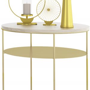 Okrągły Stolik Kawowy z Półką Loft Glamour Metal 55x55x63 Złoty+Dąb Sonoma 856092 Okrągły Stolik Kawowy z Półką Loft Glamour Metal 55x55x63 Złoty+Dąb Sonoma 856092