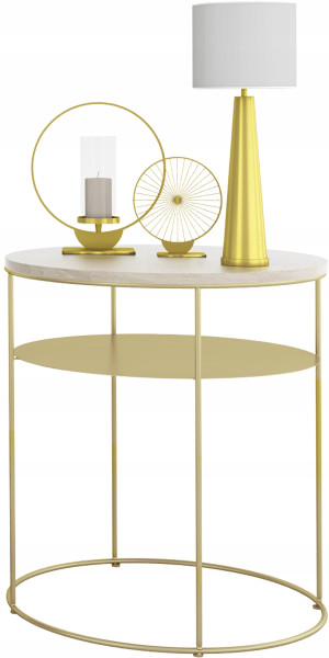 Okrągły Stolik Kawowy z Półką Loft Glamour Metal 55x55x63 Złoty+Dąb Sonoma 856092