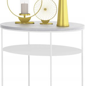 Okrągły Stolik Kawowy z Półką Loft Metal 55x55x63 Biały+Beton Jasny 856075 Okrągły Stolik Kawowy z Półką Loft Metal 55x55x63 Biały+Beton Jasny 856075