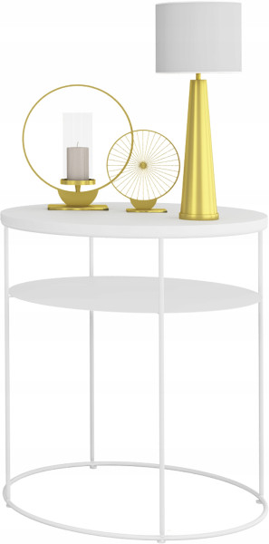 Okrągły Stolik Kawowy z Półką Loft Metal 55x55x63 Biały+Biały Mat 856076