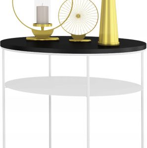 Okrągły Stolik Kawowy z Półką Loft Metal 55x55x63 Biały+Blat MiniPearl 856094 Okrągły Stolik Kawowy z Półką Loft Metal 55x55x63 Biały+Blat MiniPearl 856094