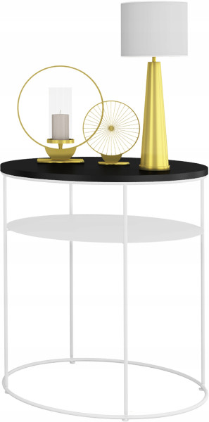 Okrągły Stolik Kawowy z Półką Loft Metal 55x55x63 Biały+Blat MiniPearl 856094