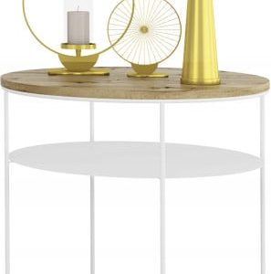 Okrągły Stolik Kawowy z Półką Loft Metal 55x55x63 Biały+Dąb Artisan 856150 Okrągły Stolik Kawowy z Półką Loft Metal 55x55x63 Biały+Dąb Artisan 856150