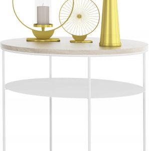 Okrągły Stolik Kawowy z Półką Loft Metal 55x55x63 Biały+Dąb Sonoma 856088 Okrągły Stolik Kawowy z Półką Loft Metal 55x55x63 Biały+Dąb Sonoma 856088