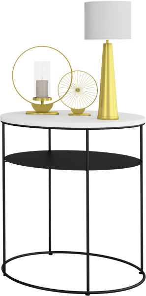 Okrągły Stolik Kawowy z Półką Loft Metal 55x55x63 Czarny+Biały Mat 856120