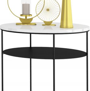 Okrągły Stolik Kawowy z Półką Loft Metal 55x55x63 Czarny+Biały Połysk 856137 Okrągły Stolik Kawowy z Półką Loft Metal 55x55x63 Czarny+Biały Połysk 856137