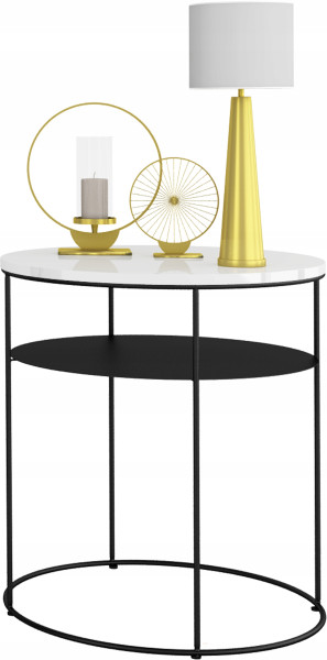 Okrągły Stolik Kawowy z Półką Loft Metal 55x55x63 Czarny+Biały Połysk 856137